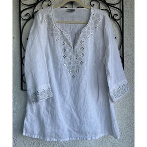 JM Collection Linen Embellished Tunic - Size XL- White